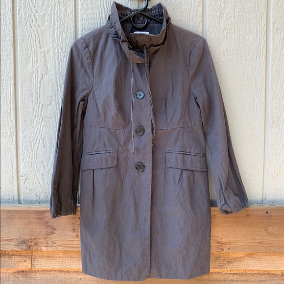 LOFT button up high collar satin lined trench coat - Picture 6 of 16